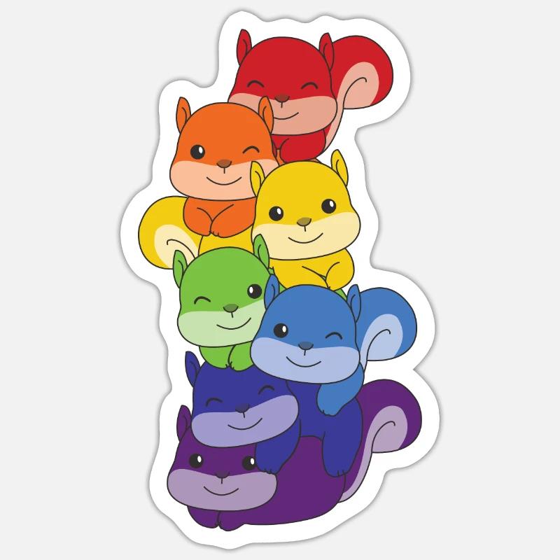 Regenbogen Eichhörnchen süße bunte Eichhörnchen - Sticker Größe S (10 x 10 cm) - Mattweiß