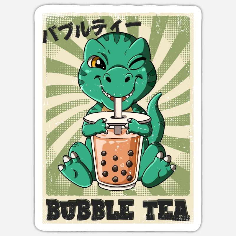 Boba Tea T-rex Bubble Tea - Sticker Größe S (10 x 10 cm) - Mattweiß