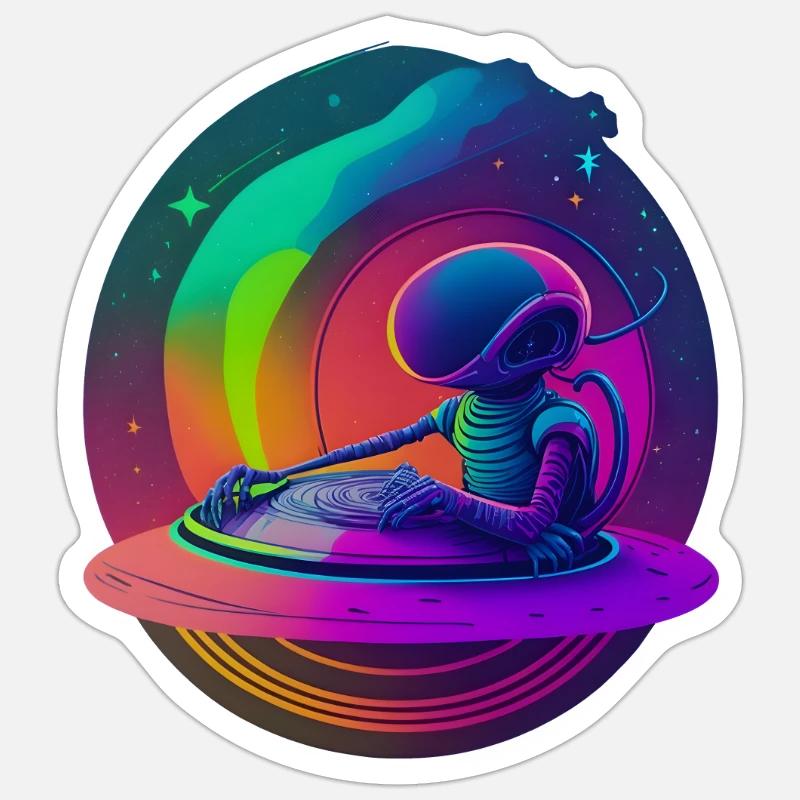 DJ extraterrestre - Sticker taille S (10 x 10 cm) - blanc mat