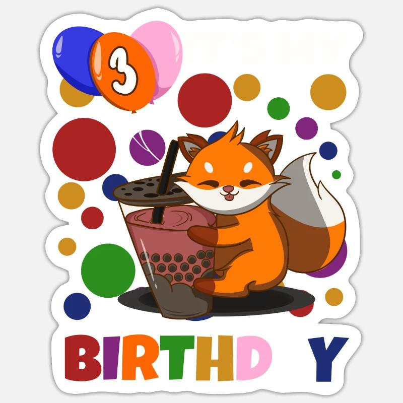 3rd Birthday Fox - Sticker size S (10 x 10 cm) - white matte