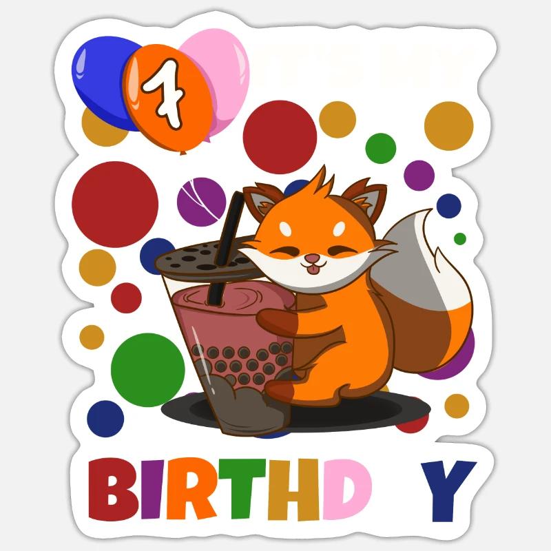 7th Birthday Fox - Sticker size S (10 x 10 cm) - white matte