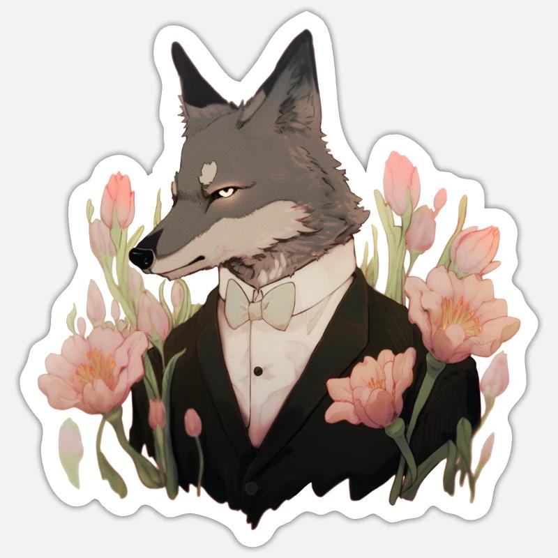 Gentleman Wolf - Sticker taille S (10 x 10 cm) - blanc mat