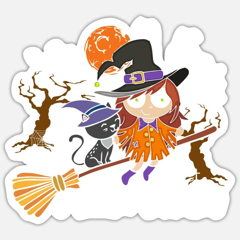 Sorcière folle du chat noir - Sticker taille S (10 x 10 cm) - blanc mat