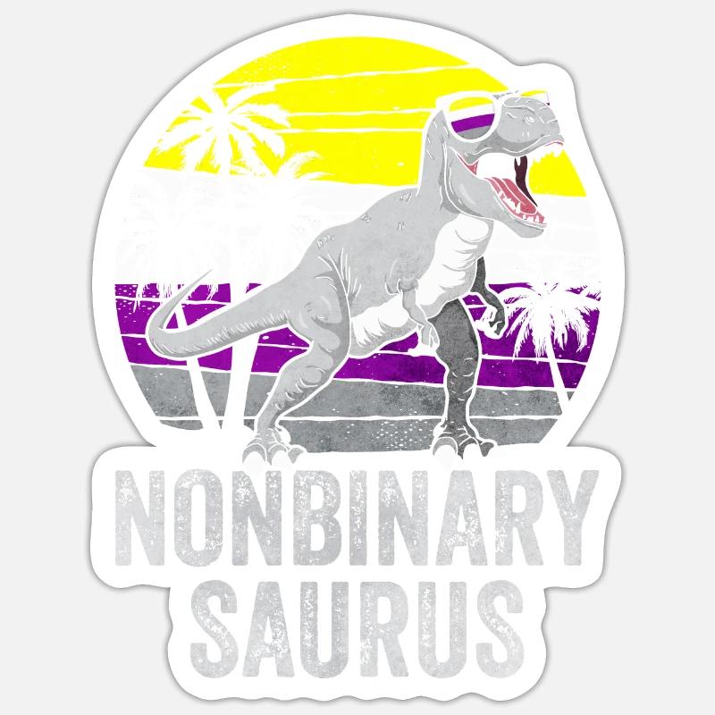 Non Binary Pride Flag Dinosaur Trex LGBTQ Sticker size S (10 x 10 cm)