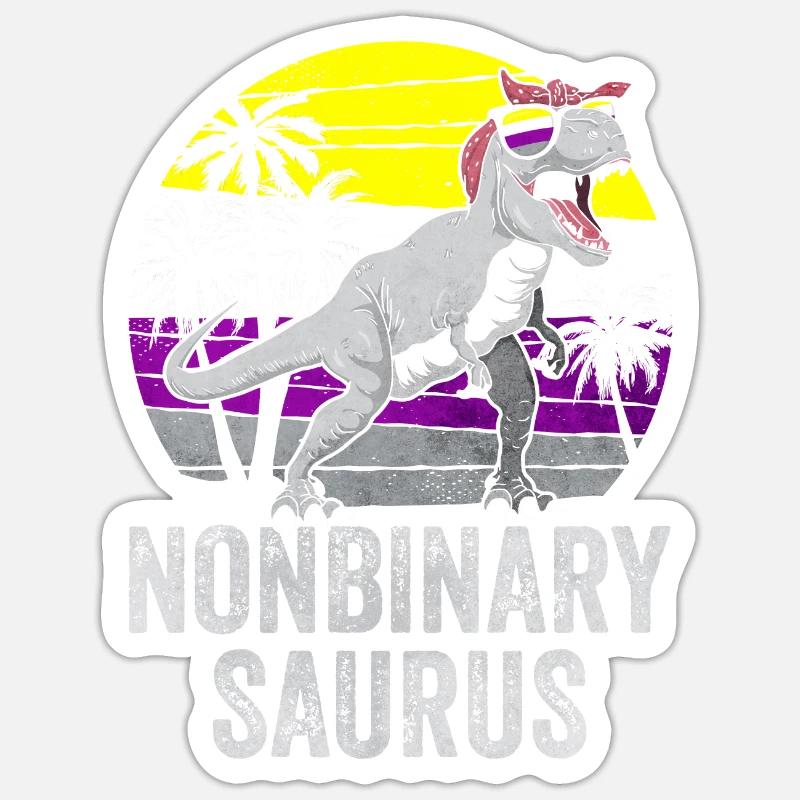 Non Binary Pride Flag Dinosaur Trex LGBTQ Sticker size S (10 x 10 cm)