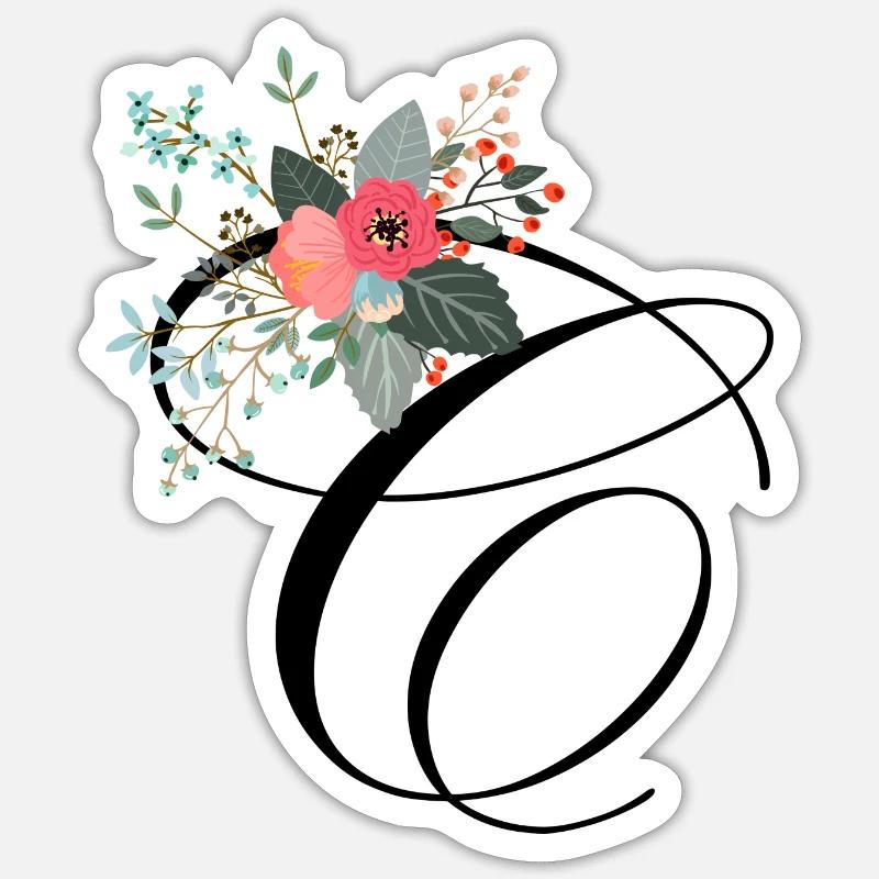 Lettre c fleuris - Sticker taille S (10 x 10 cm) - blanc mat