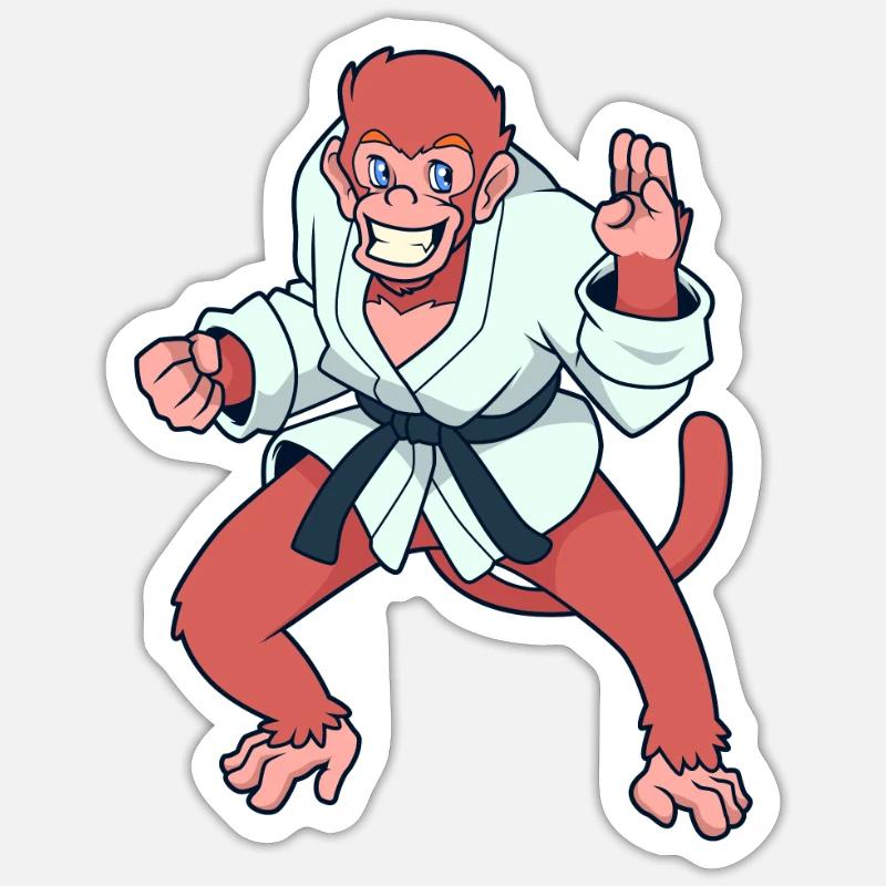 Comic Affe macht Karate - Sticker Größe S (10 x 10 cm) - Mattweiß