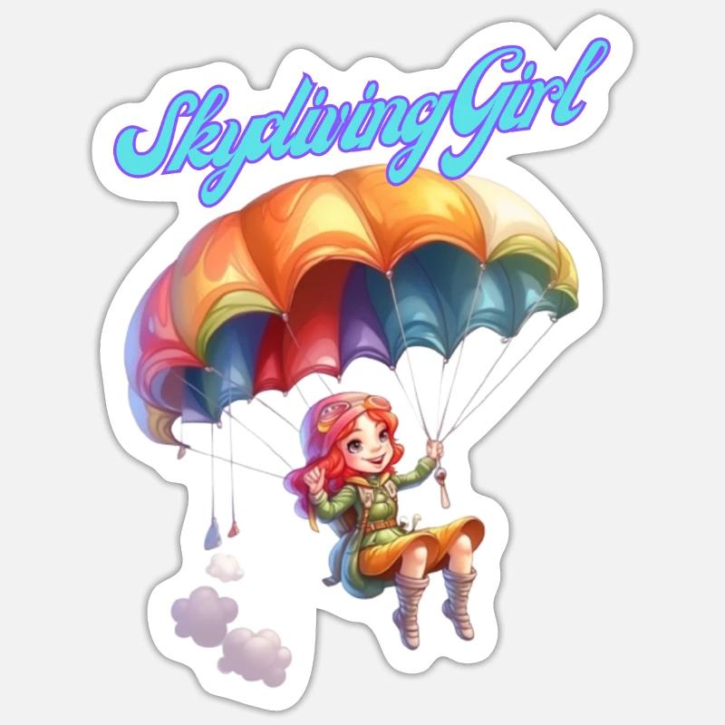 Fallschirmspringendes Mädchen - Sticker Größe S (10 x 10 cm) - Mattweiß