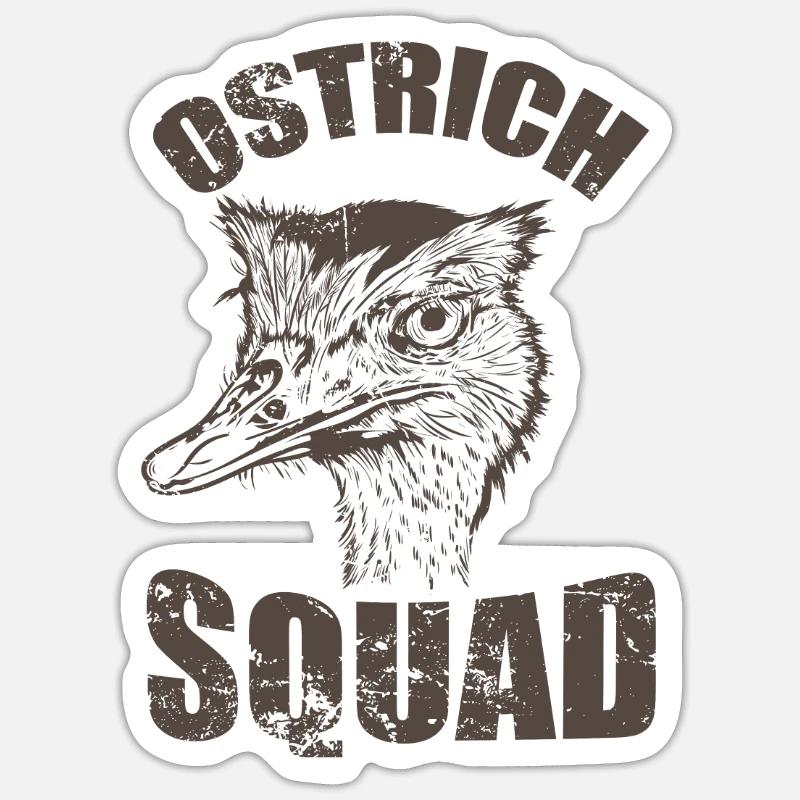Escouade d’autruche Oiseau Autruche - Sticker taille S (10 x 10 cm) - blanc mat