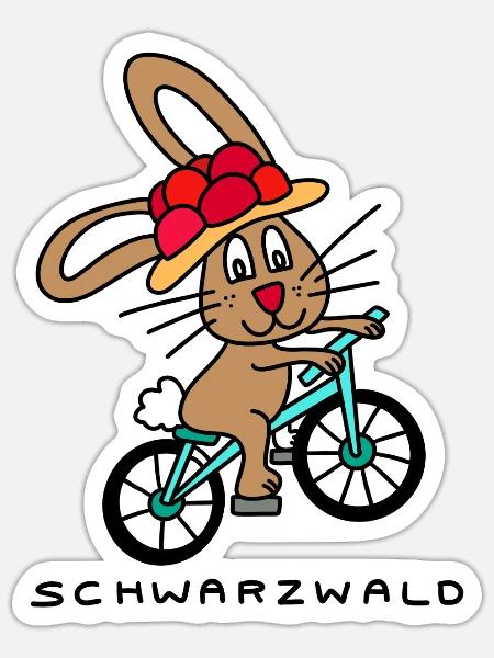 Schwarzwald Hase mit Bollenhut auf Fahrrad - Sticker Größe S (10 x 10 cm) - Mattweiß