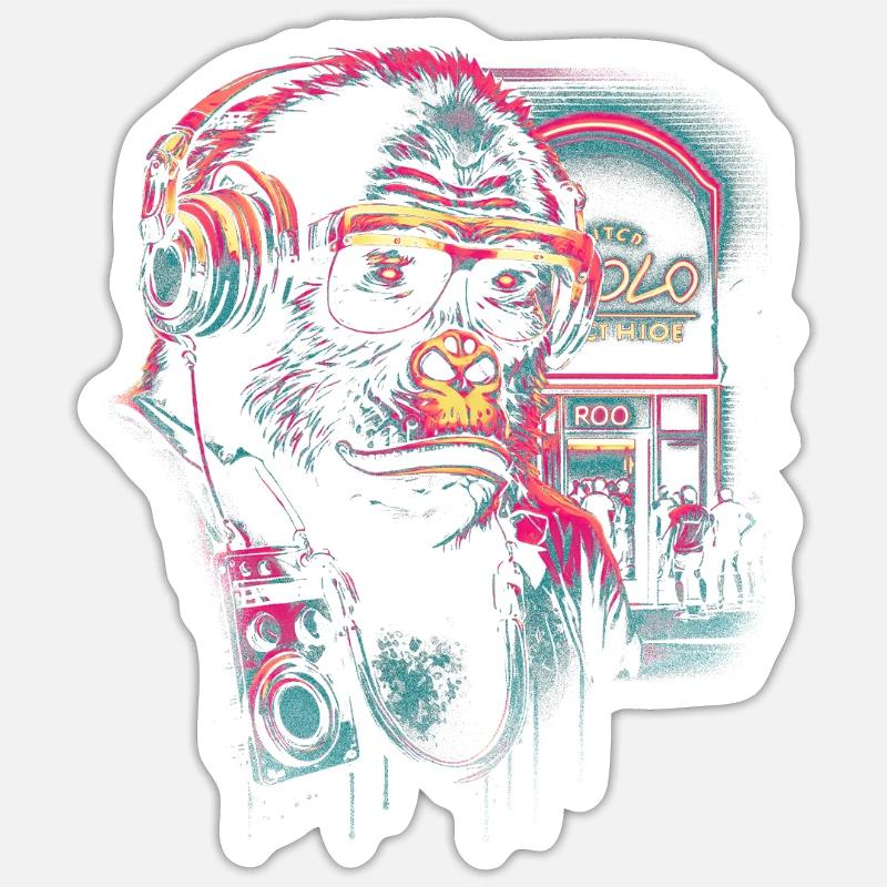 Neon-Gorilla - Sticker Größe S (10 x 10 cm) - Mattweiß