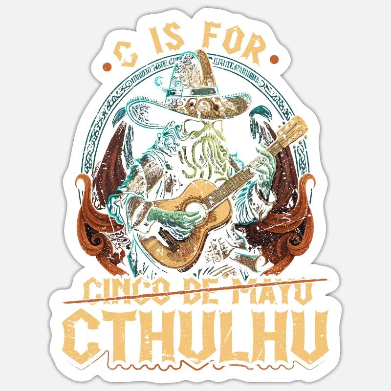C est pour Cthulhu Cinco de Mayo, drôle cosmique - Sticker taille S (10 x 10 cm) - blanc mat