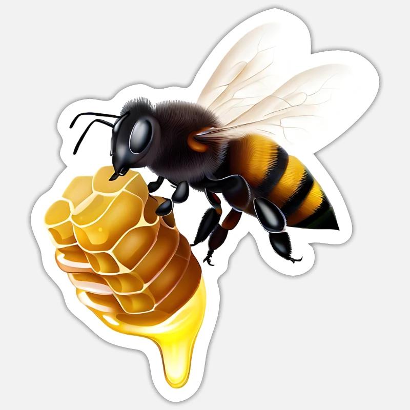 Abeille en nid d’abeille - Sticker taille S (10 x 10 cm) - blanc mat