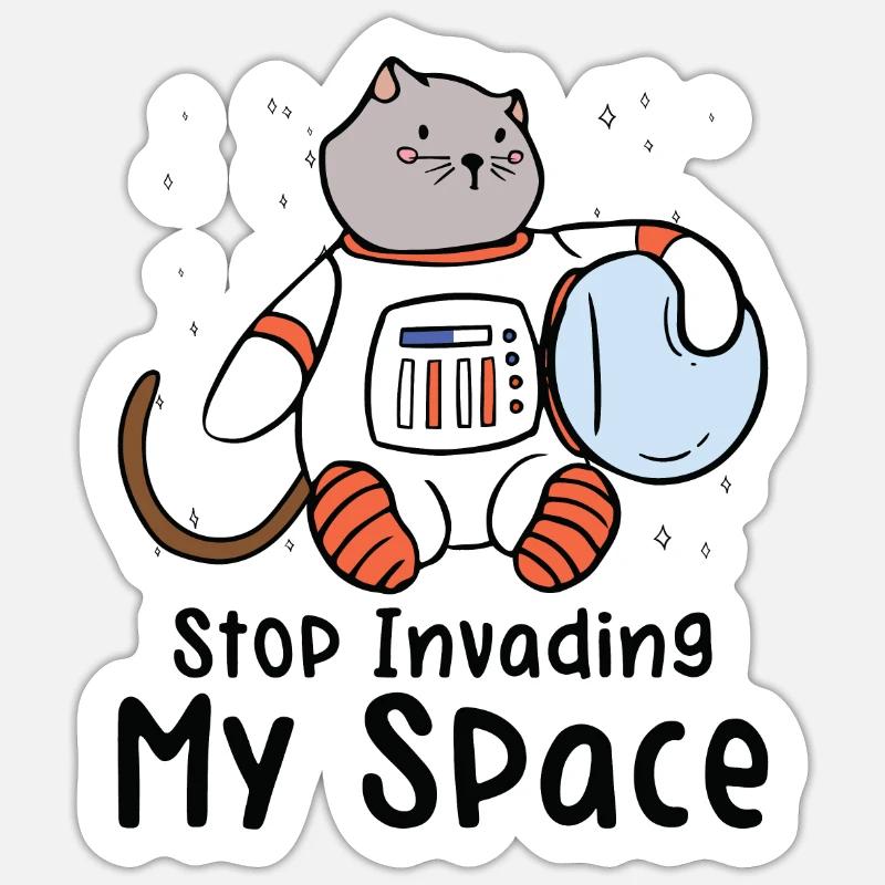 Weltraum Schnurrende Katze Astronaut - Sticker Größe S (10 x 10 cm) - Mattweiß