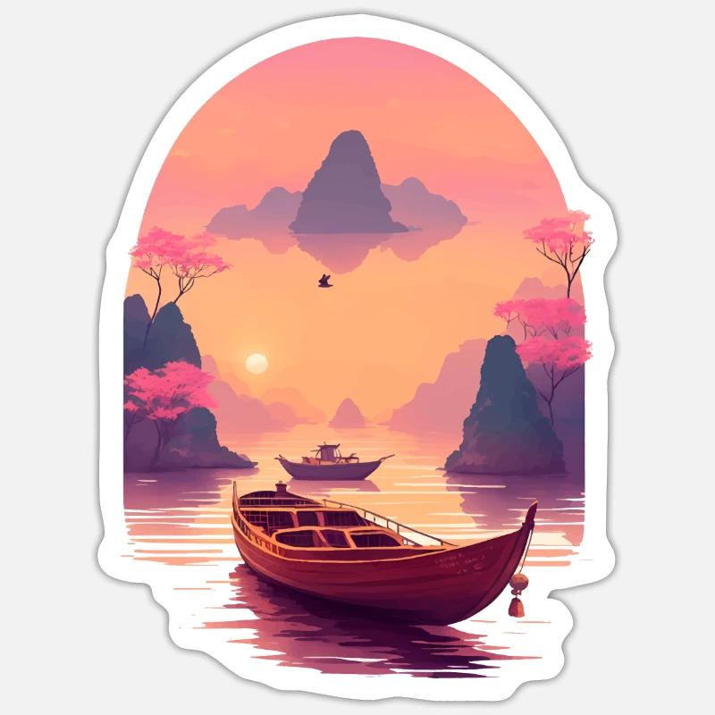 Sunset Serenade, Ninh Binh - Sticker Größe S (10 x 10 cm) - Mattweiß