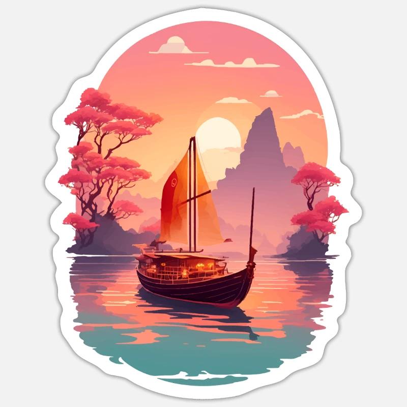 Sunset Serenade, Ninh Binh - Sticker Größe S (10 x 10 cm) - Mattweiß