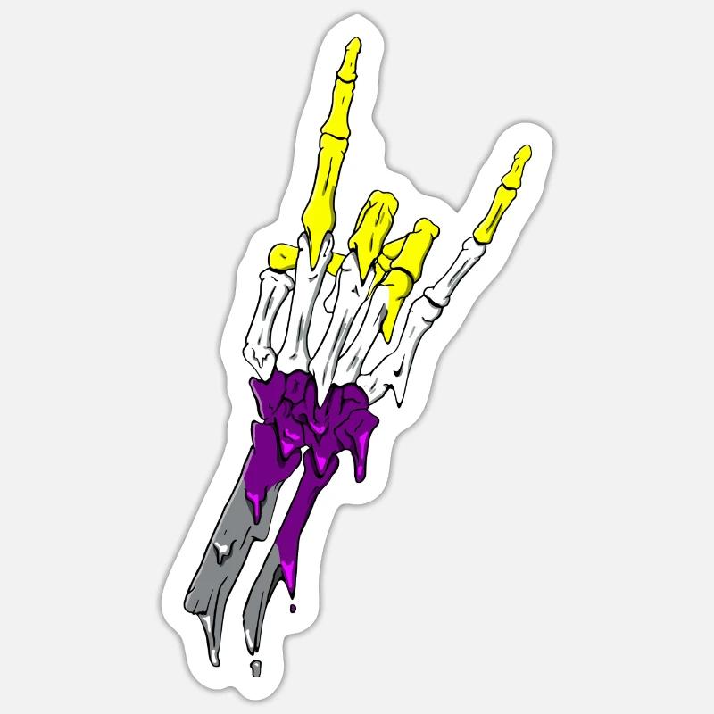 Non Binary Pride Flag Devil Horn Skeleton Subtle Sticker Größe S (10 x 10 cm)