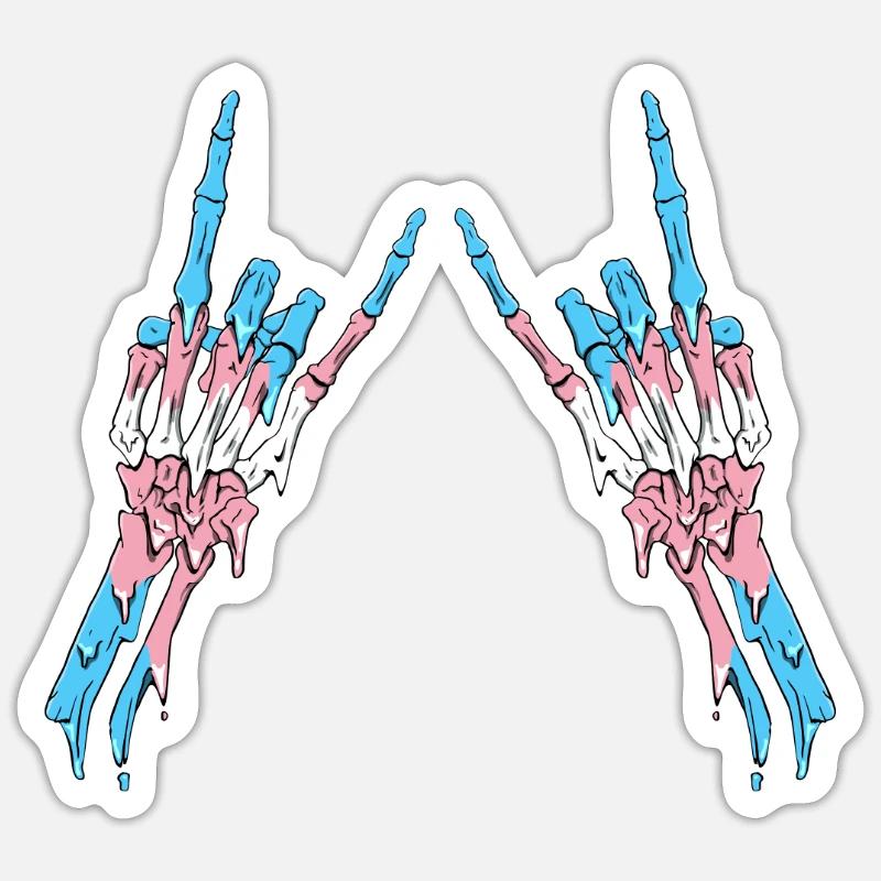 Transgender Pride Trans Flag Devil Horn Skeleton Sticker taille S (10 x 10 cm)