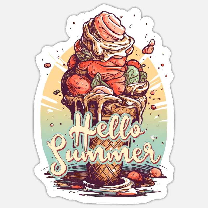 Hello Summer Eis Eiscreme Eisdiele - Sticker Größe S (10 x 10 cm) - Mattweiß