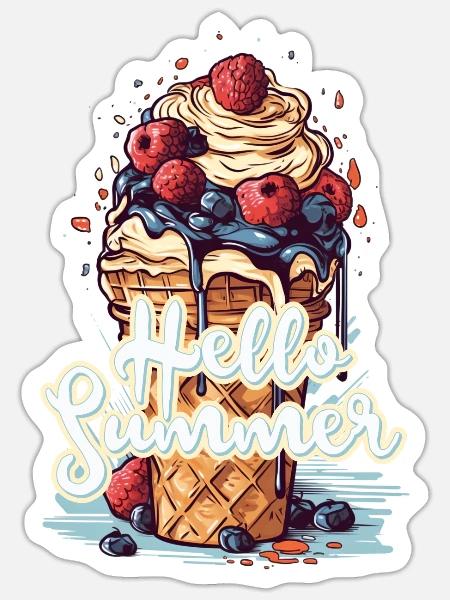Hello Summer Eis Eiscreme Eisdiele - Sticker Größe S (10 x 10 cm) - Mattweiß