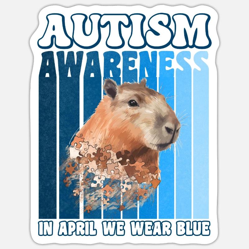 Capybara Sensibilisation à l’autisme - Sticker taille S (10 x 10 cm) - blanc mat