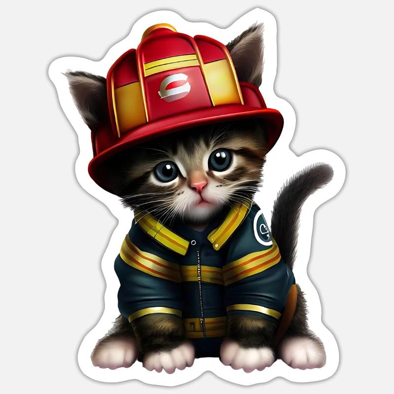 Fire Brigade Cat - Sticker size S (10 x 10 cm) - white matte