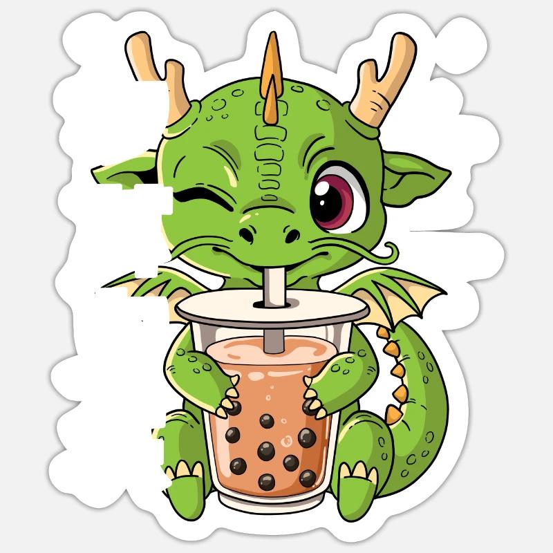 Boba Tea Drache Bubble Tea - Sticker Größe S (10 x 10 cm) - Mattweiß