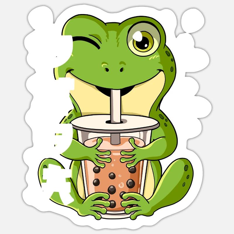 Boba Tea Frosch Bubble Tea - Sticker Größe S (10 x 10 cm) - Mattweiß