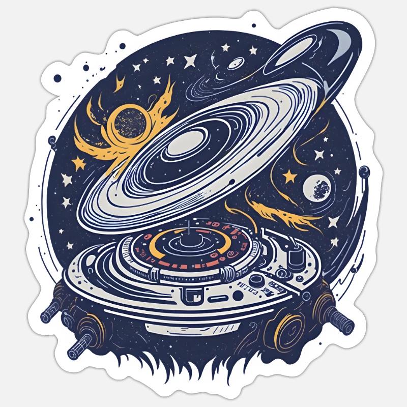 Retro Galactic Vinyl Player - Sticker size S (10 x 10 cm) - white matte