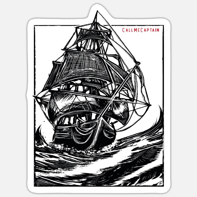 Ship on rough seas - Sticker size S (10 x 10 cm) - white matte