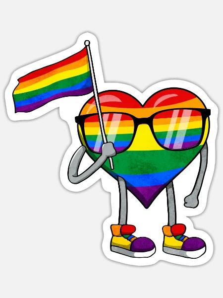 Homosexuell Stolz Regenbogen Flagge Herz Sublte LG - Sticker Größe S (10 x 10 cm) - Mattweiß