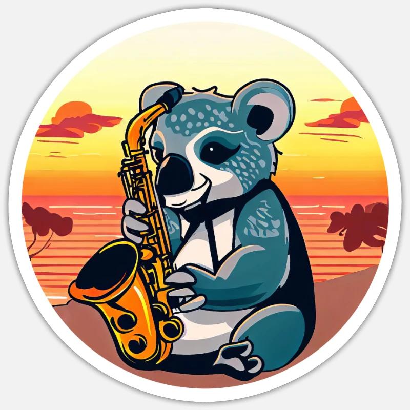 Koala playing saxophone at sunset - Sticker size S (10 x 10 cm) - white matte