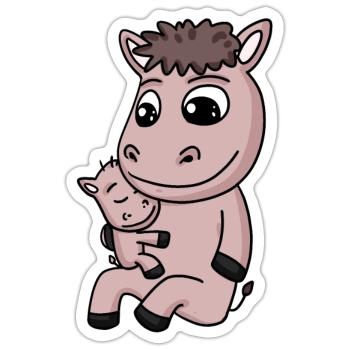Famille Cheval - Cheval avec bébé - Sticker taille S (10 x 10 cm) - blanc mat - Devant