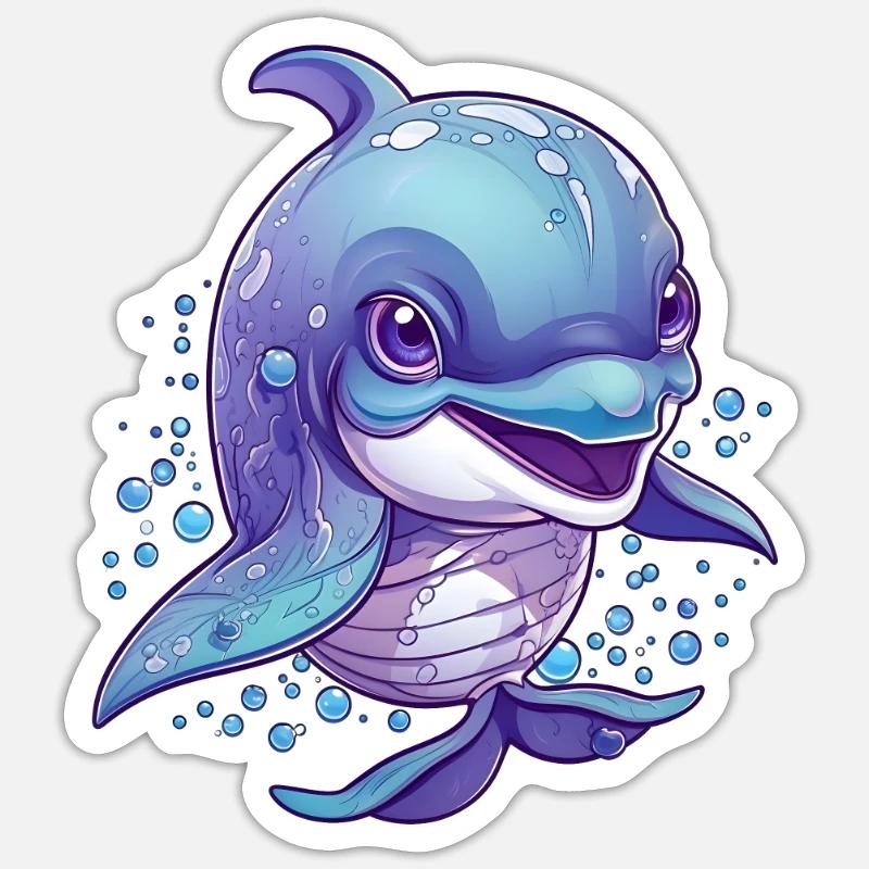 Mignon bébé dauphin - Sticker taille S (10 x 10 cm) - blanc mat