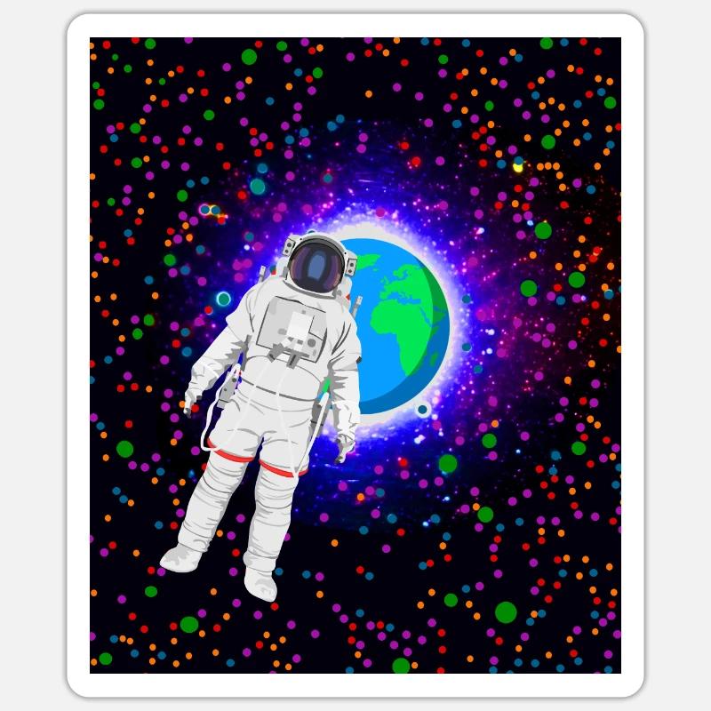 Astronaute dans l’espace devant la planète Terre Sticker taille S (10 x 10 cm)