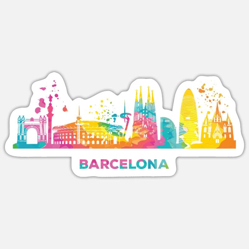 Barcelonische Skyline Barcelone - Sticker taille S (10 x 10 cm) - blanc mat