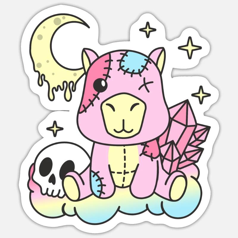 Kawaii Gothique Capybara Pastel Goth - Sticker taille S (10 x 10 cm) - blanc mat
