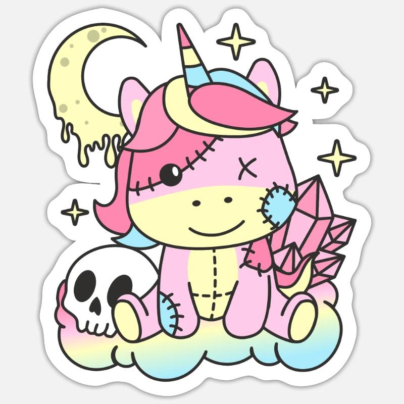 Kawaii Gothic Unicorn Pastel Gothic Goth - Sticker taille S (10 x 10 cm) - blanc mat