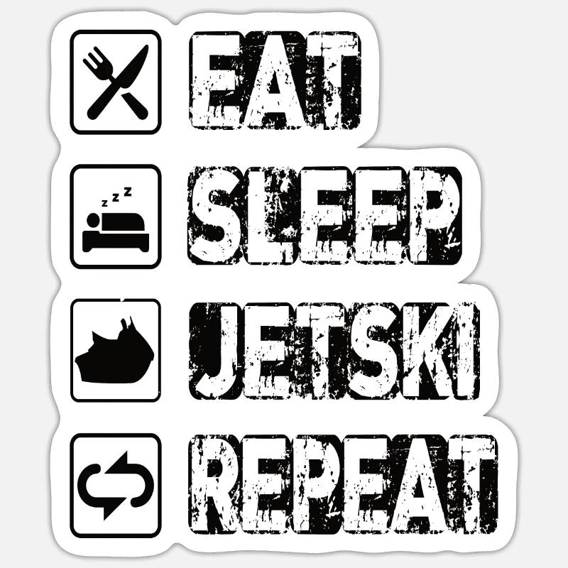 Manger Sleep Jetski Répéter - Sticker taille S (10 x 10 cm) - blanc mat
