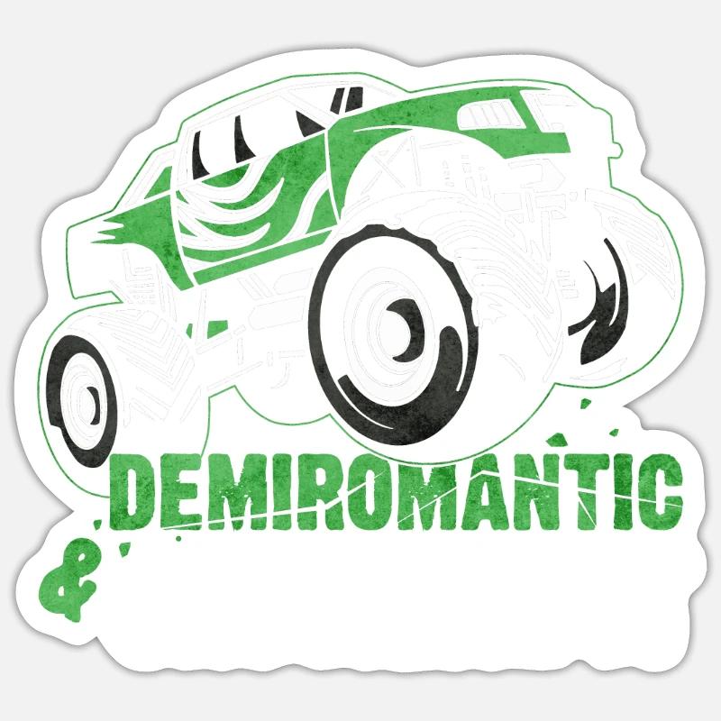 Demiromantic Pride Monster Truck - Sticker taille S (10 x 10 cm) - blanc mat