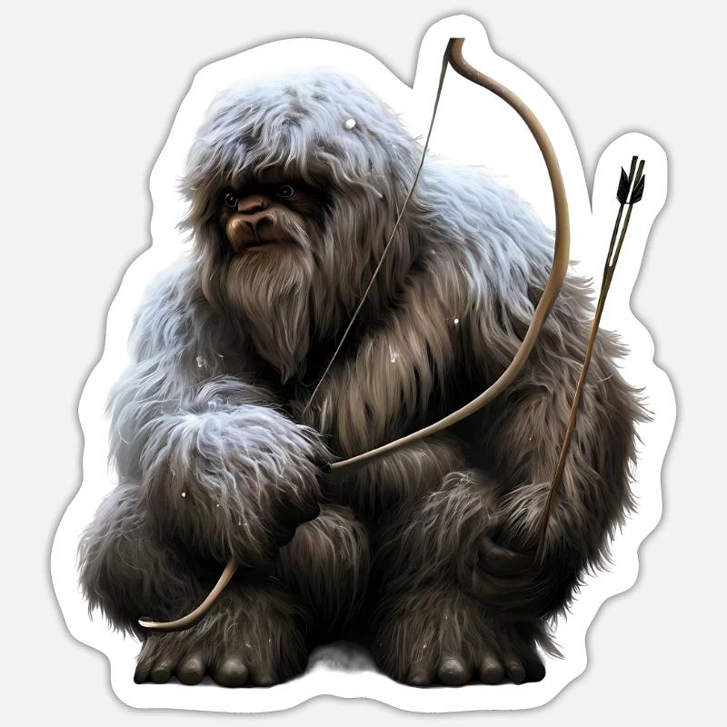 Yéti avec arc et flèches - Sticker taille S (10 x 10 cm) - blanc mat