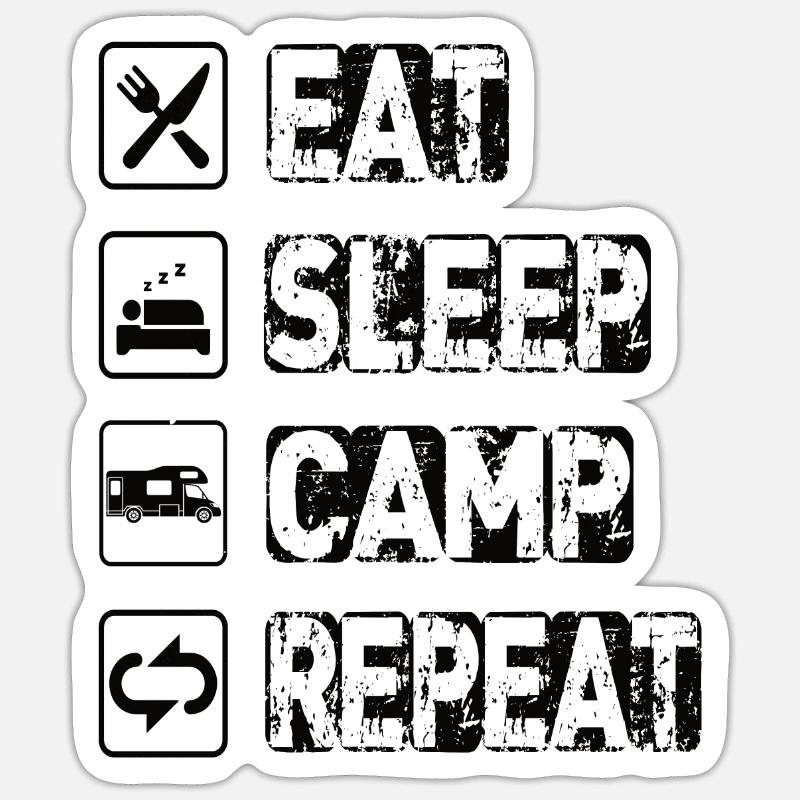 Eat Sleep Camp Repeat - Sticker size S (10 x 10 cm) - white matte