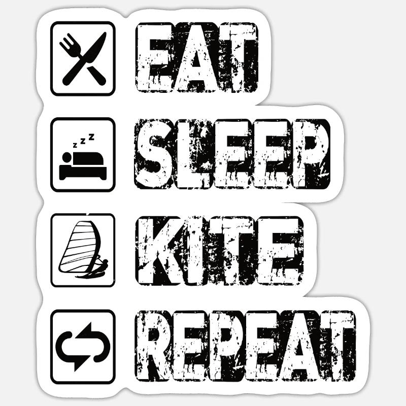 Manger Sleep Kite Répéter - Sticker taille S (10 x 10 cm) - blanc mat