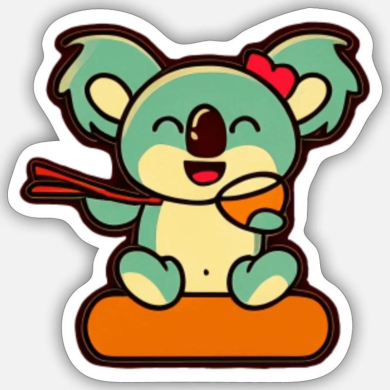 Koala Retro Pocket Design isst mit Stäbchen Sticker Größe S (10 x 10 cm)