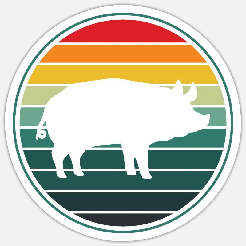 Retro Circle Pig - - Sticker taille S (10 x 10 cm) - blanc mat