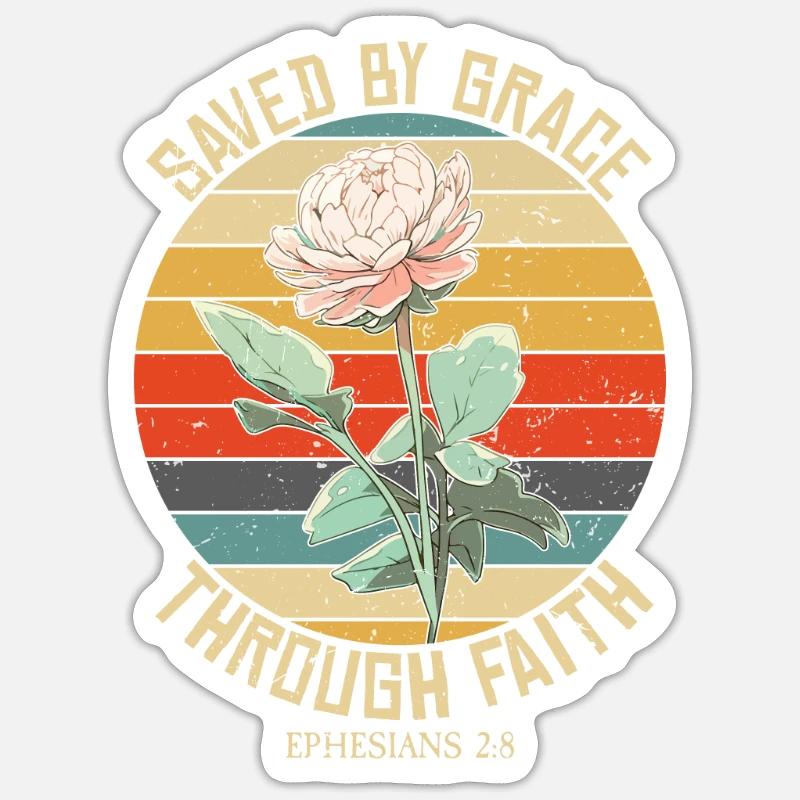 Saved By Grace Ephesians Scripture Christian Cool - Sticker size S (10 x 10 cm) - white matte