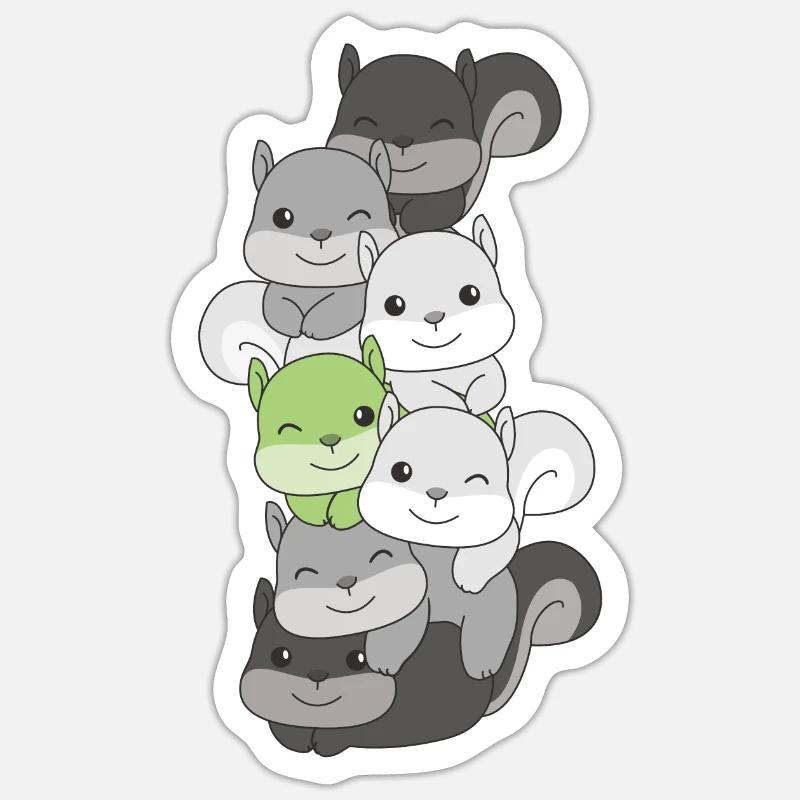 Agender Flag Pride LGBTQ süßer Eichhörnchen Stapel - Sticker Größe S (10 x 10 cm) - Mattweiß