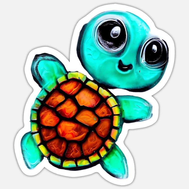 Tortue peinte à l’encaustique - Sticker taille S (10 x 10 cm) - blanc mat