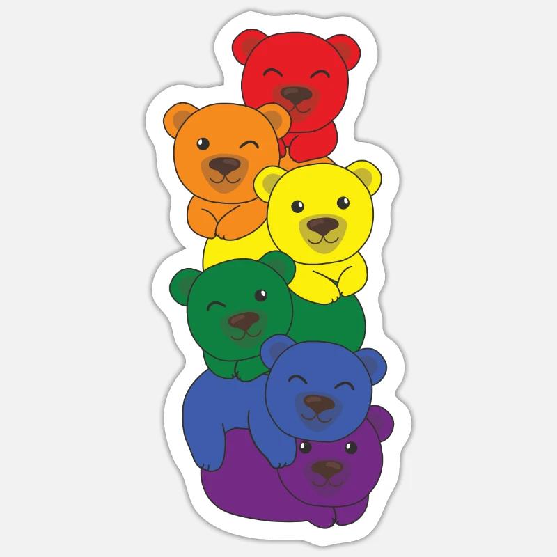 Regenbogen Flag Pride LGBTQ süßer Bär Stapel - Sticker Größe S (10 x 10 cm) - Mattweiß