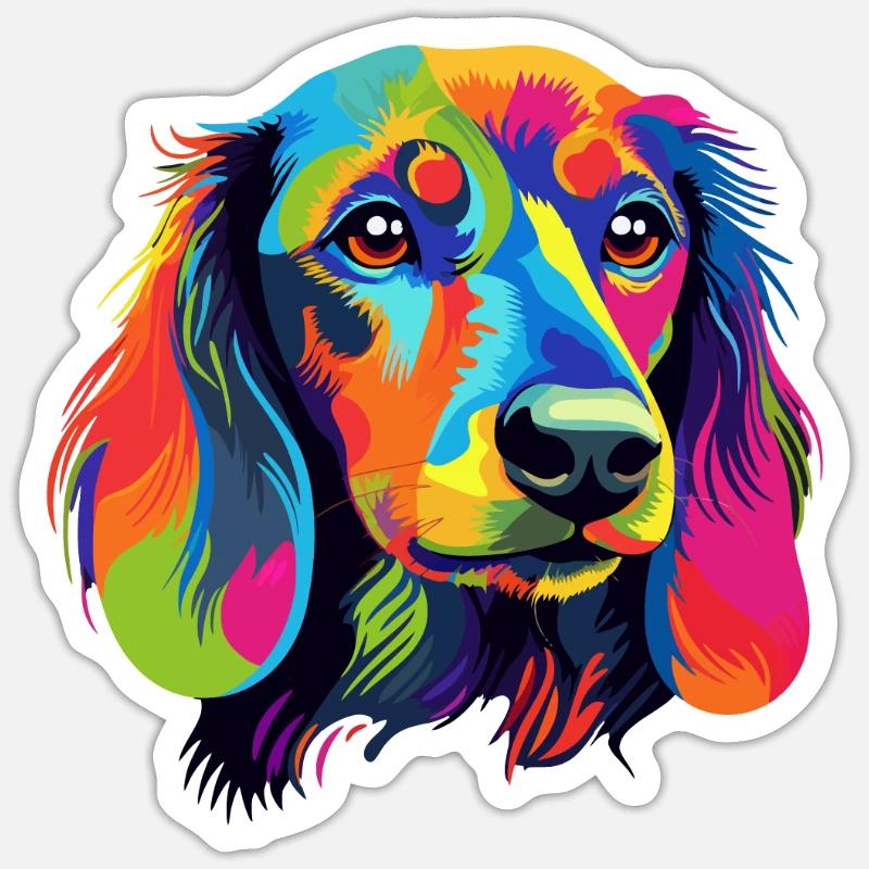 Teckel Chien Coloré - Sticker taille S (10 x 10 cm) - blanc mat